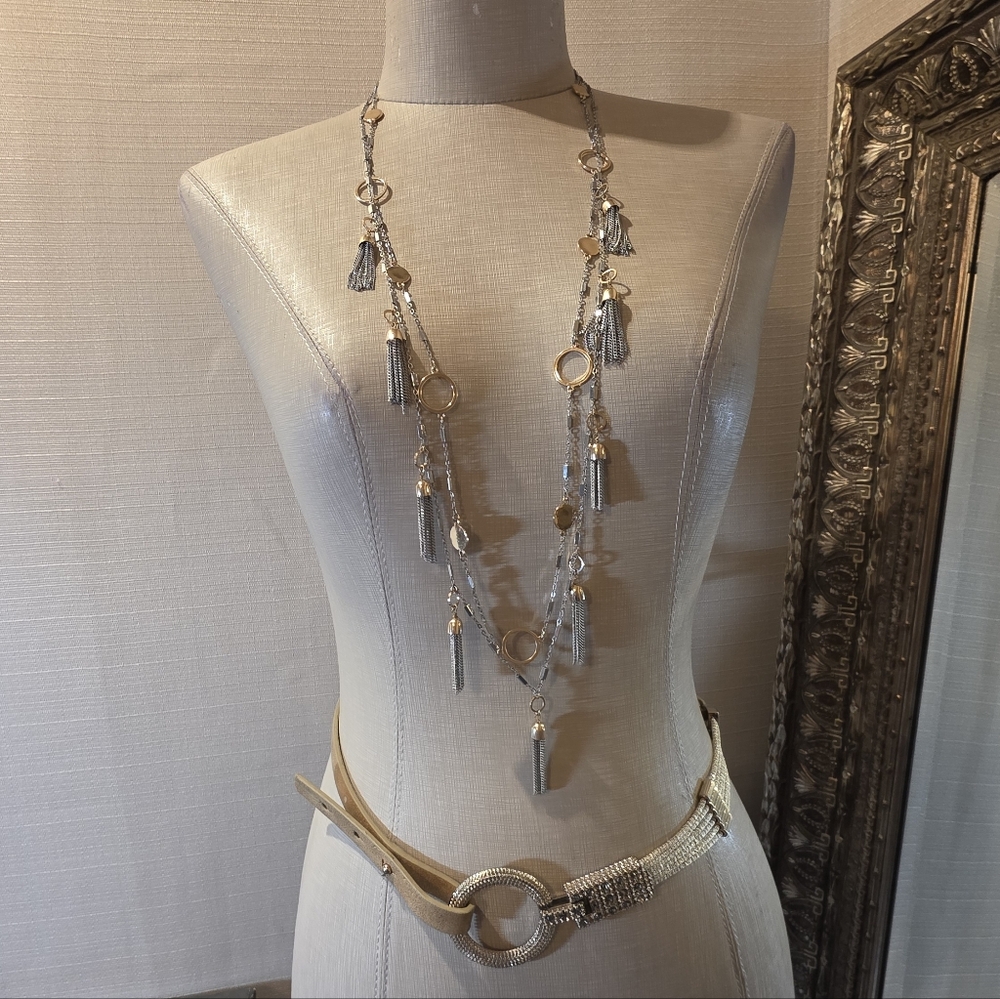 WHBM Combo - Elegant Gold and Silver Tassel Necklace & Belt.